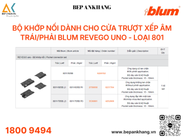  Bộ khớp nối cửa trượt xếp âm phải Blum REVEGO uno 801V705B.R3 (4252088)